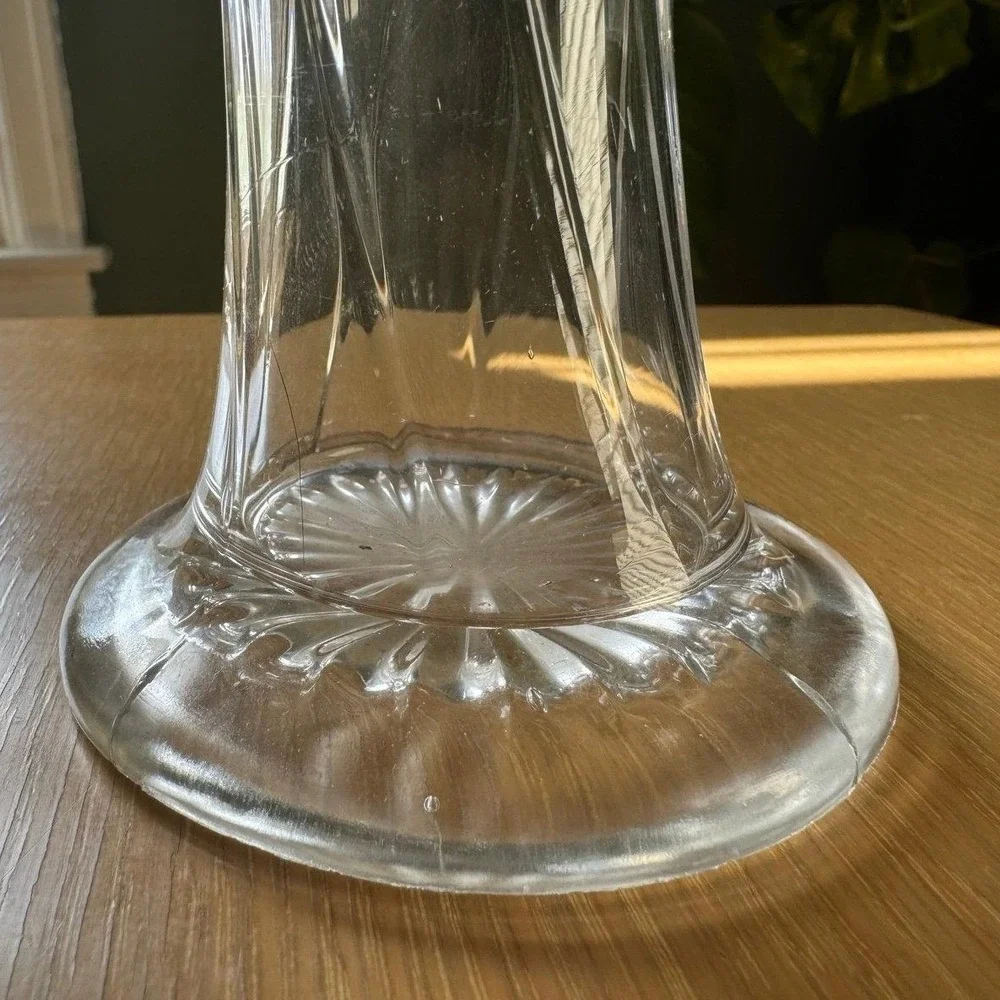 1900s VTG Dugan Swung Vase Glass Clear 8 Twisted Ribs Spiralex Elegant